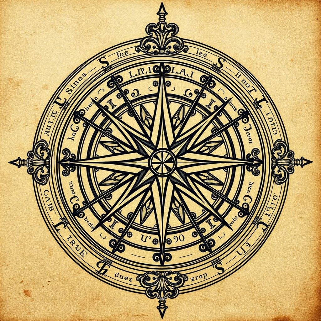 Ornate Vintage Compass Rose in Medieval Style