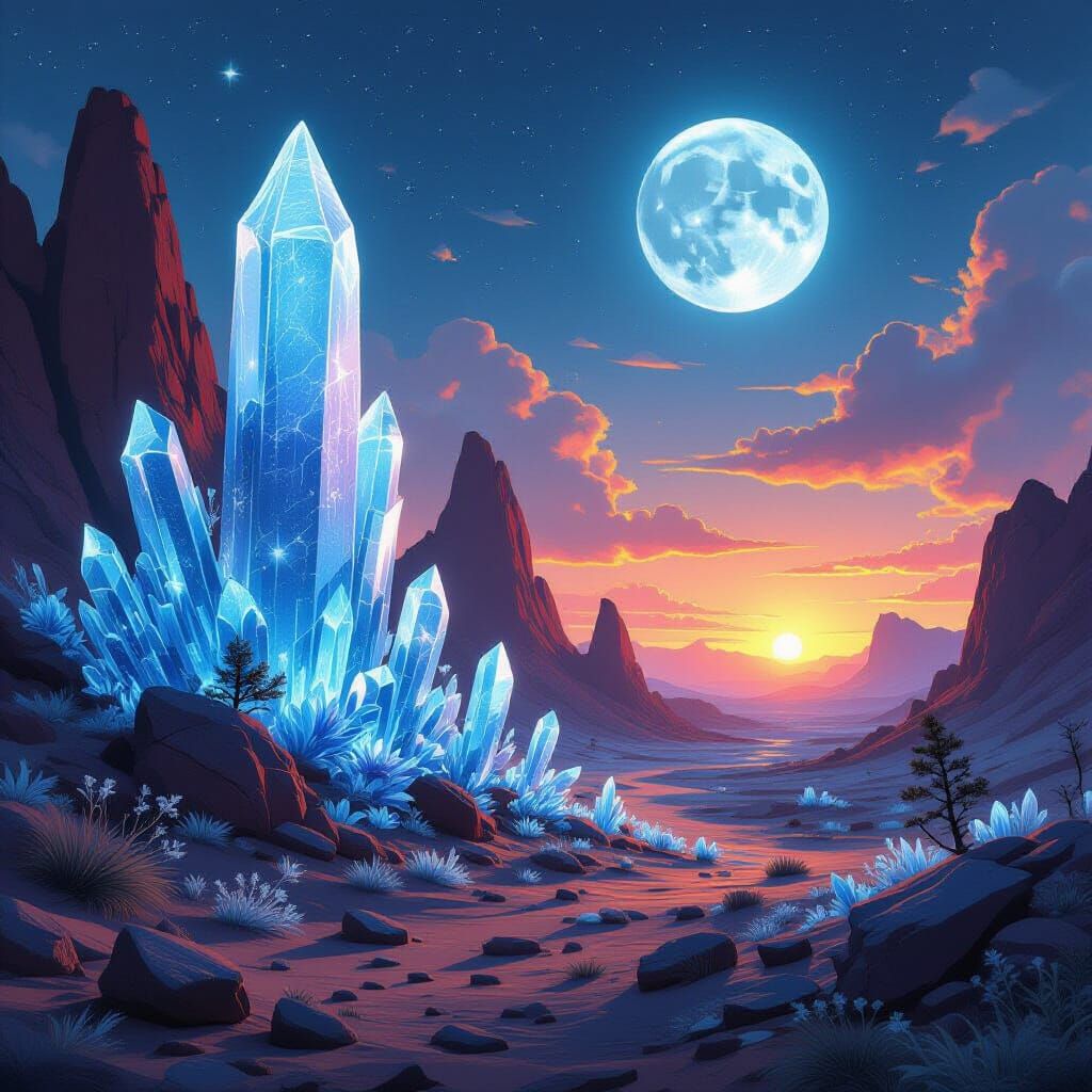 Crystalline Forest Meets Alien Desert, Digital Art