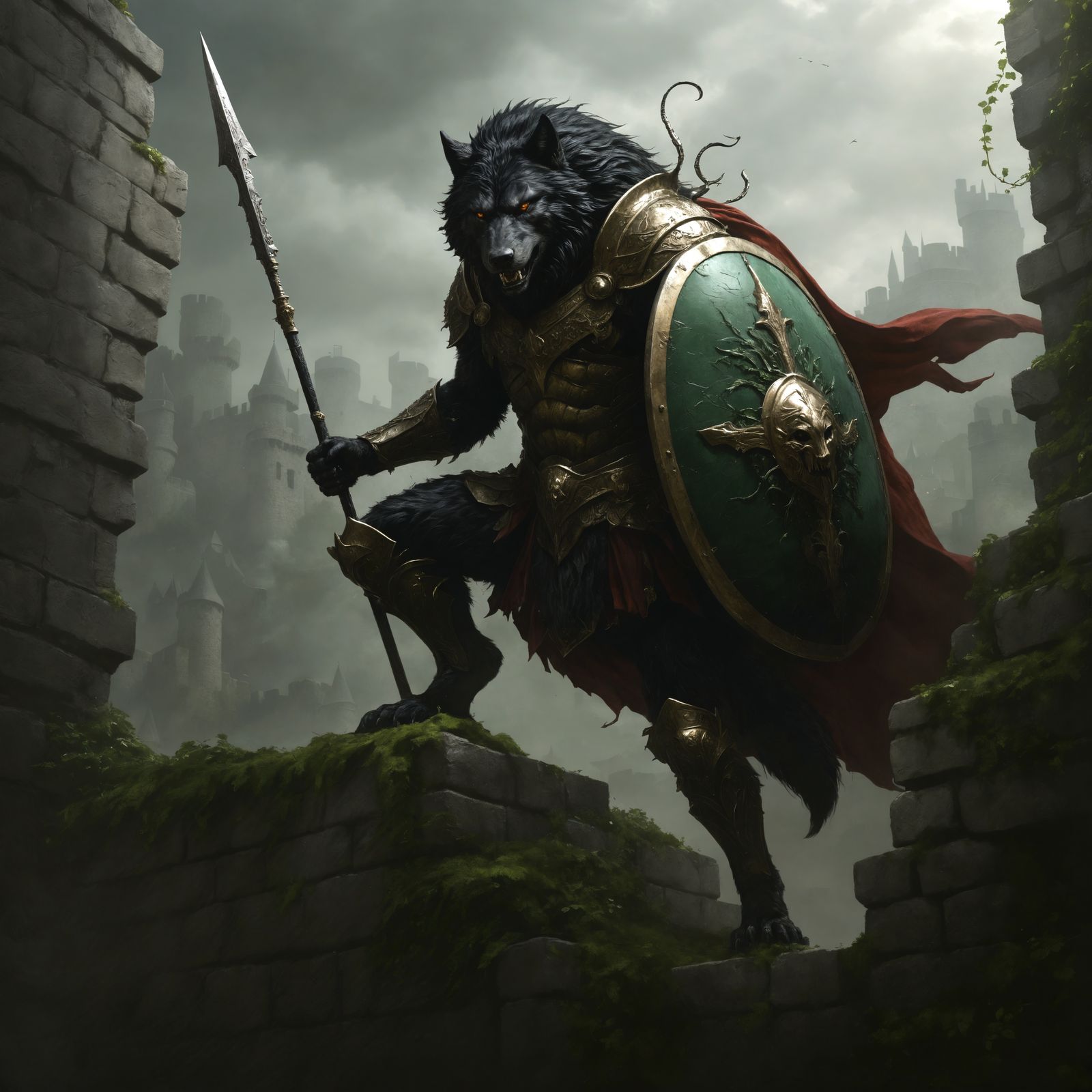 Hyper-Realistic Fantasy Werewolf in Spartan Armor