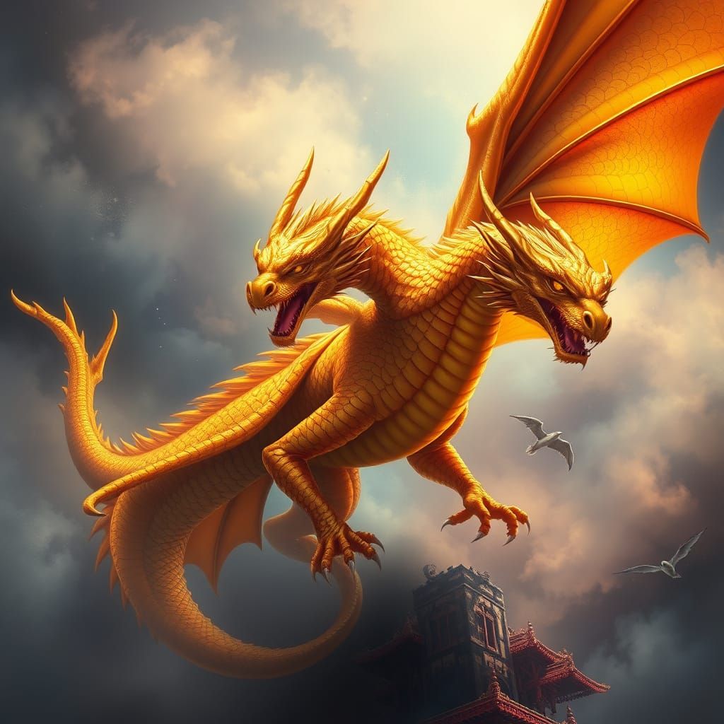 Golden Dragon Unleashed in Iridescent Glory