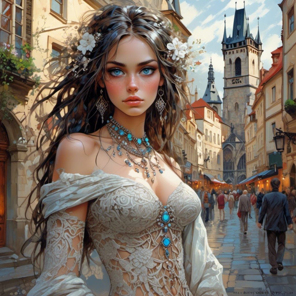 Surreal Princess in Vibrant Prague Fantasy