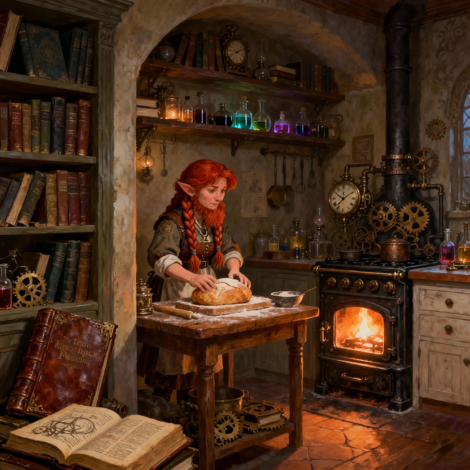 Steampunk Dwarf Baker in Victorian Kitchen