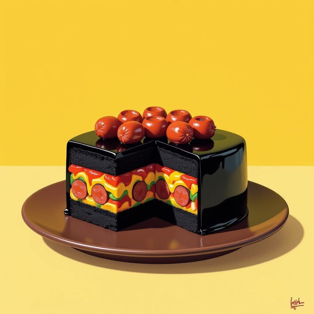 Square Black Pizza Cake Inspired by Thiebaud