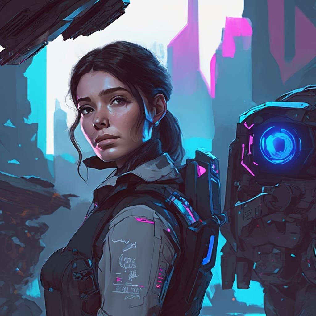 Fortnite-Style Woman in Futuristic Cyberpunk Gear