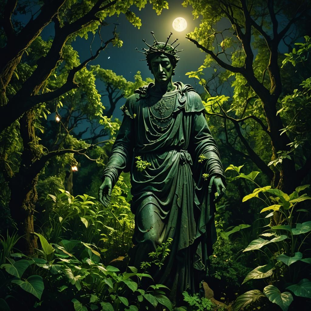 Mystical Garden Scene in Surrealist Style