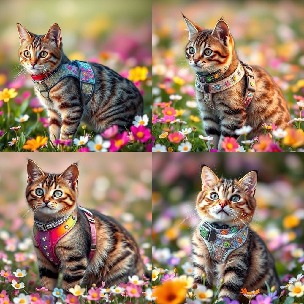 Tabby Cat in Polka Dot Meadow
