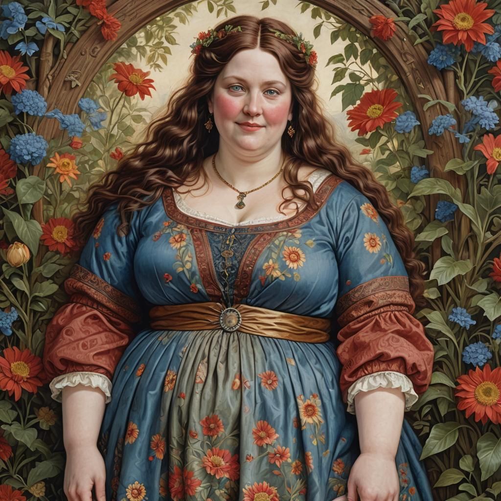 A Majestic Woman with Piercing Blue Eyes, in Pre-Raphaelite...