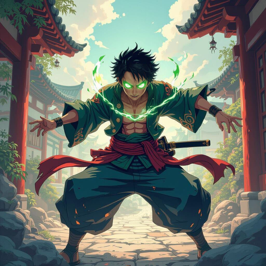 Roronoa Zoro Anime Attack in Detailed Matte Painting