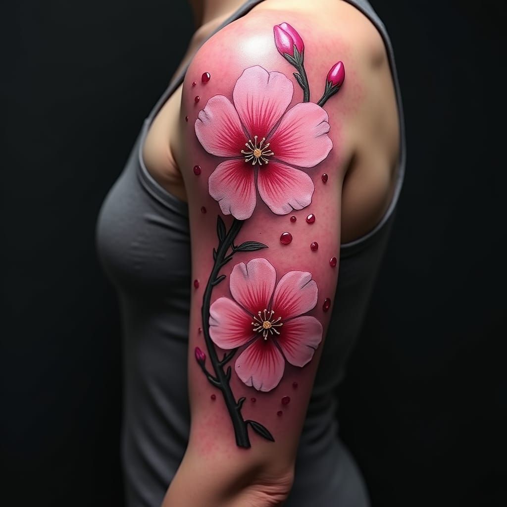 Cherry Blossom Fantasy Tattoo in Deep Color