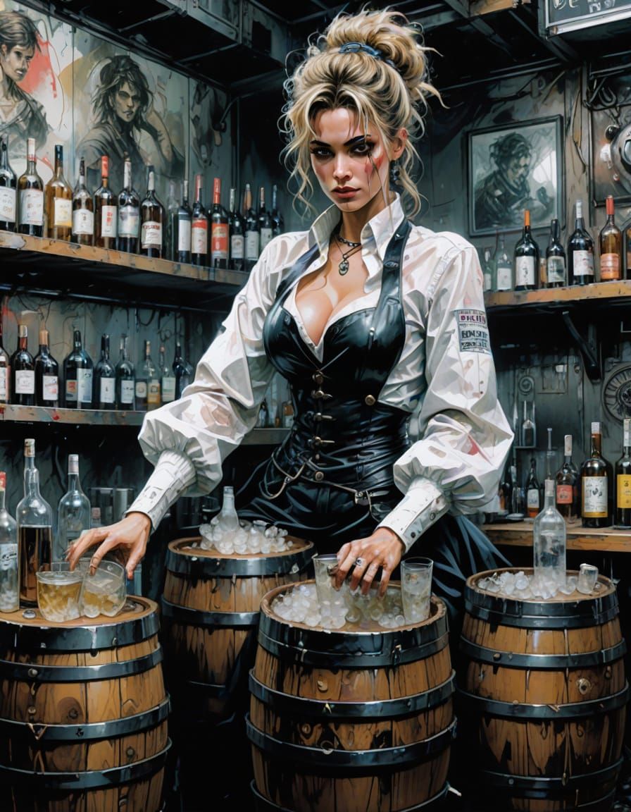 Post-Apocalyptic Bartender in Vaporwave Glitchcore Style