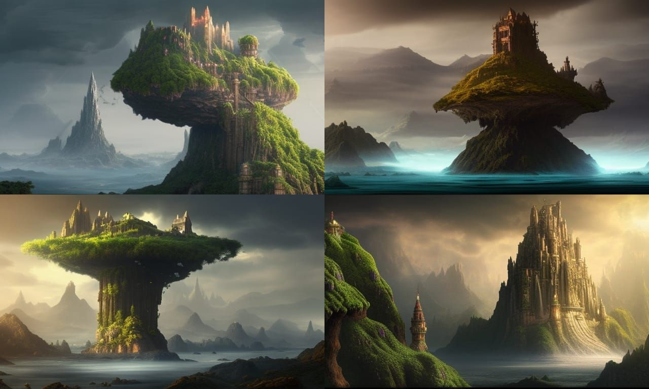 Epic Fantasy Island Oasis Rises Above Majestic Landscape