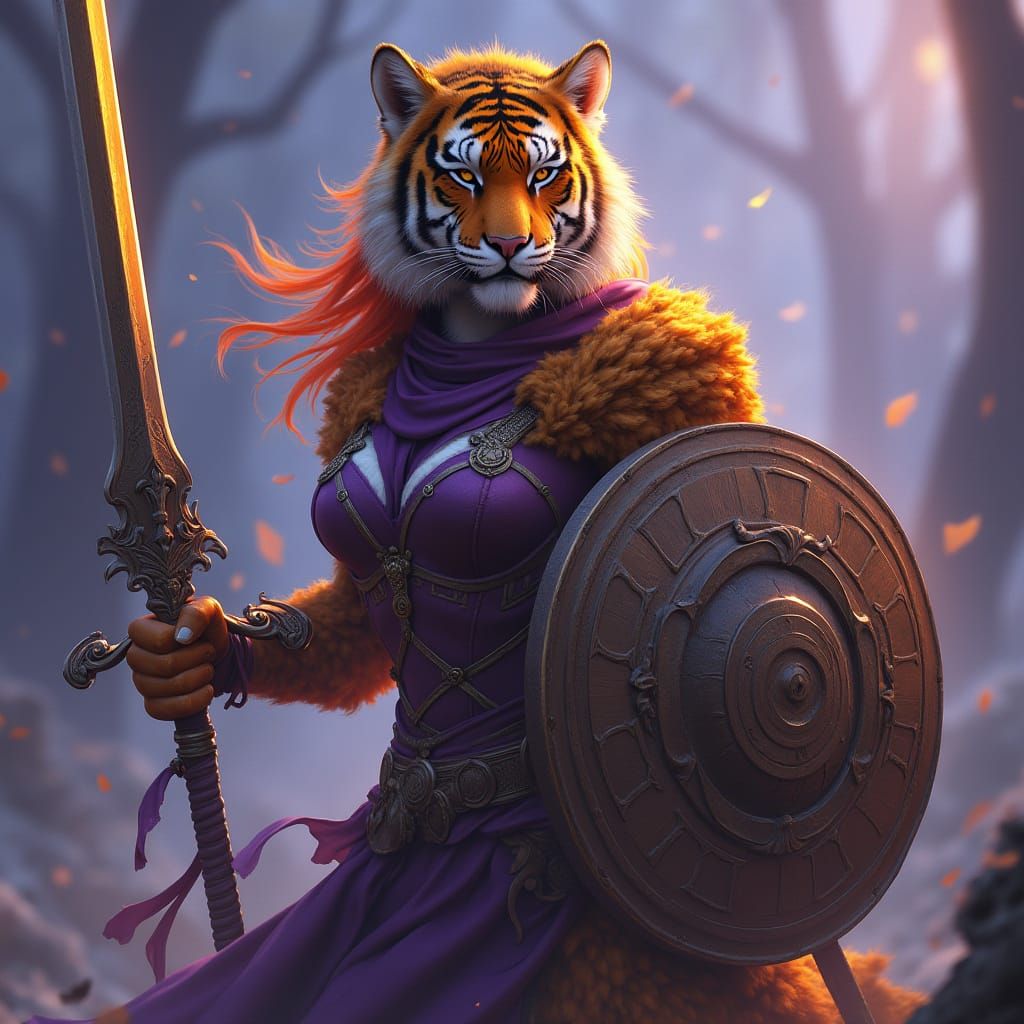 Tiger Humanoid Warrior in Dark Fantasy Style