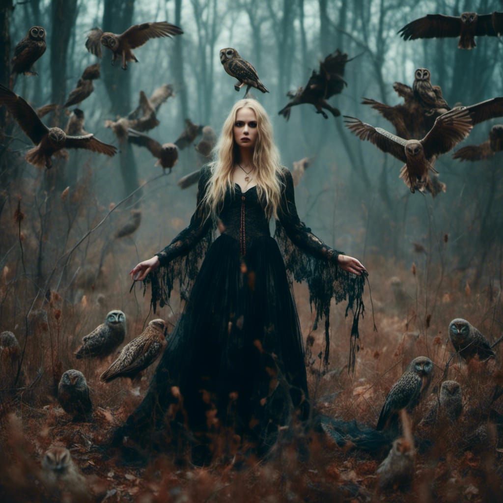 Surreal Dark Forest Goddess in Macabre Style