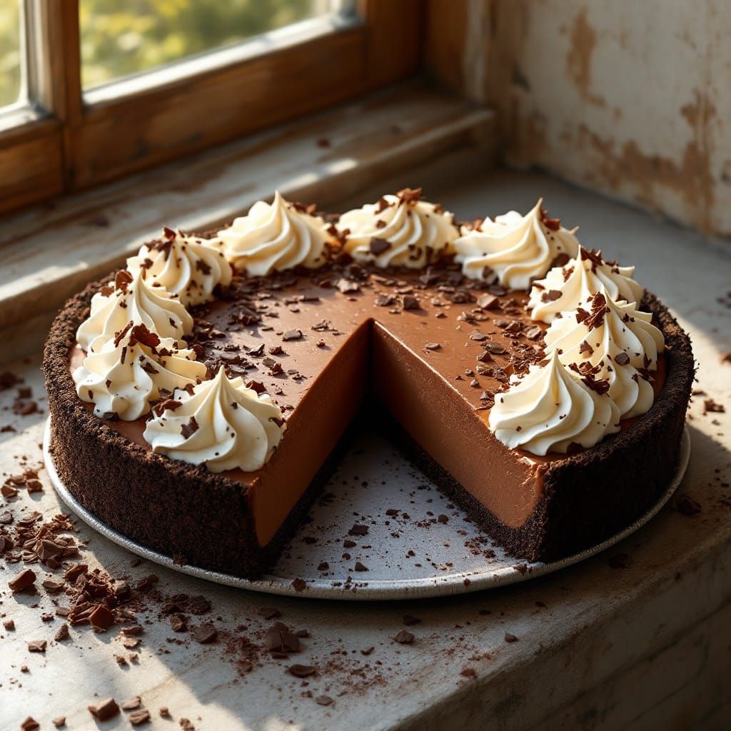 Golden Chocolate Cream Pie in Vibrant, Detailed Still Life