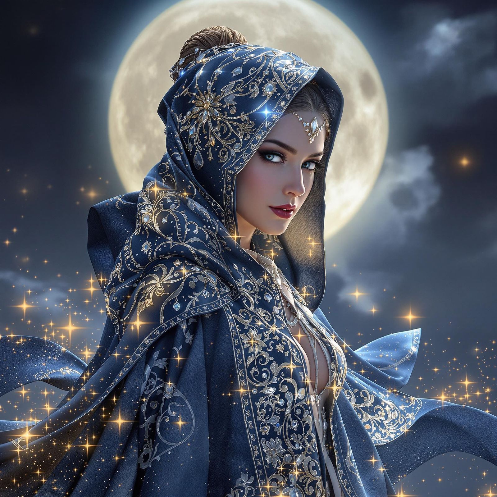Majestic Lunar Goddess Achelois in Fantasy Concept Art Style