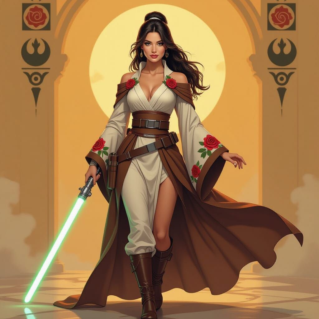 Belle as Jedi in Golden Hues with Lightsaber