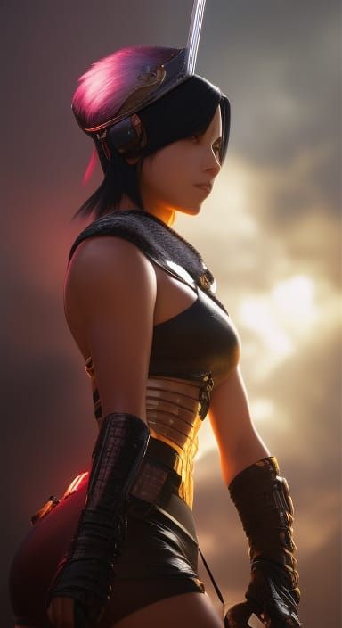 Hyperdetailed Yuffie Portrait in Triadic Colors