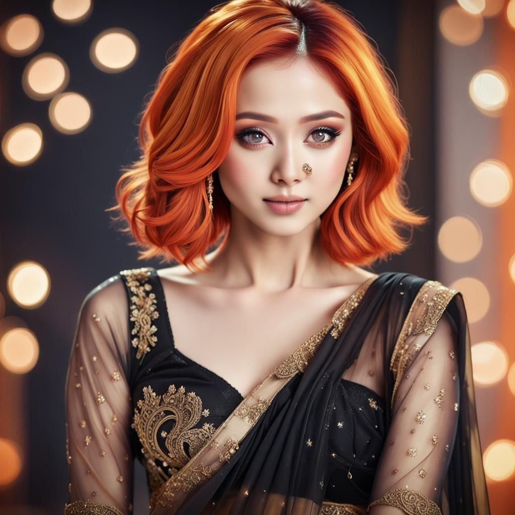 Gorgeous Kpop Idol in Elegant Black Golden Saree