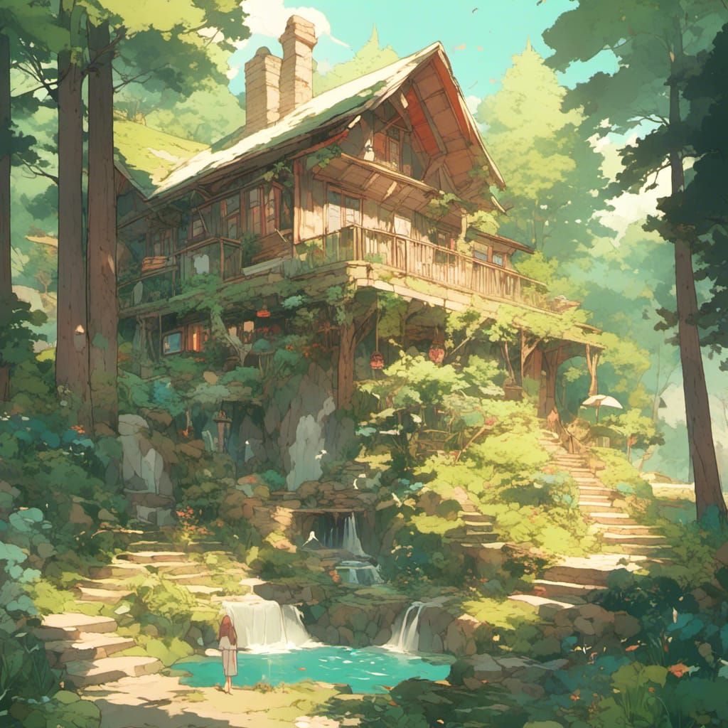 Whimsical Cottage Amidst Lush Forest Landscape