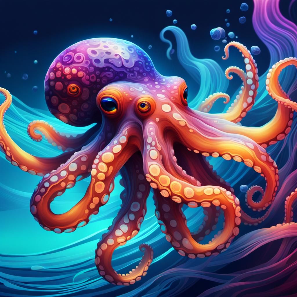 Neon Realism Octopus Igniting Soft Waves