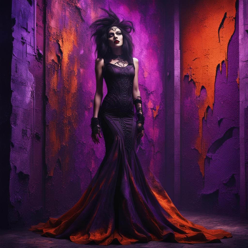 A Sensual Nu Gothic Goddess in Vibrant Digital Art