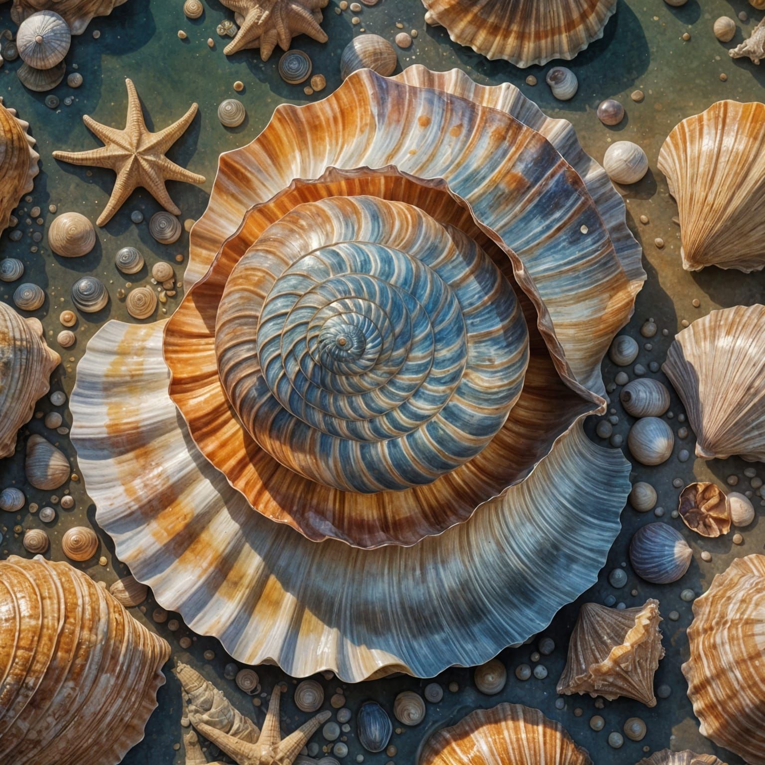 Vibrant Surreal Conche Shell in Modern Watercolor