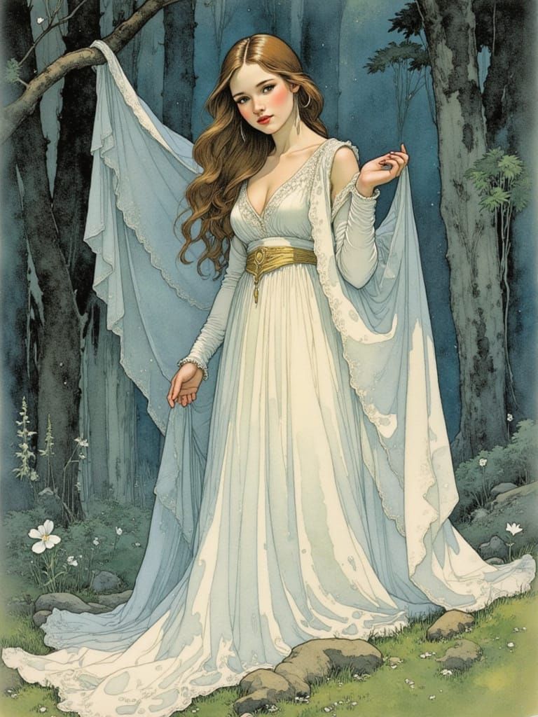 <lora:Nivis:1.0> fantasy scene ::  Princess enveloped in a f...