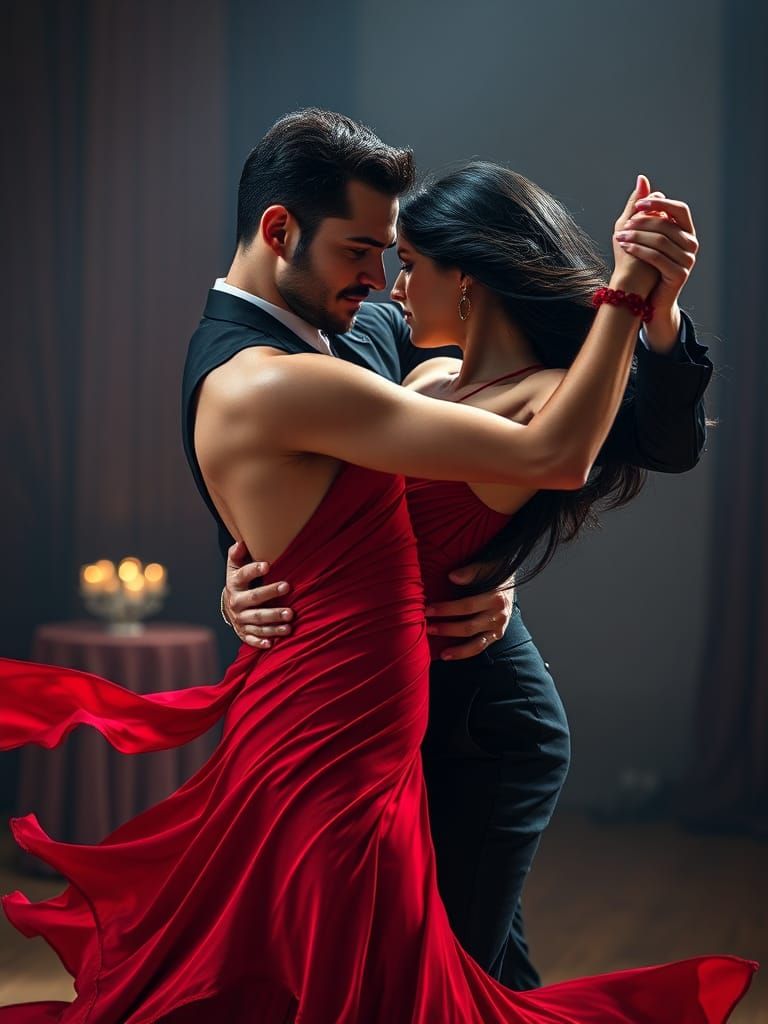Passionate Tango Portrait in Red and Black Attire