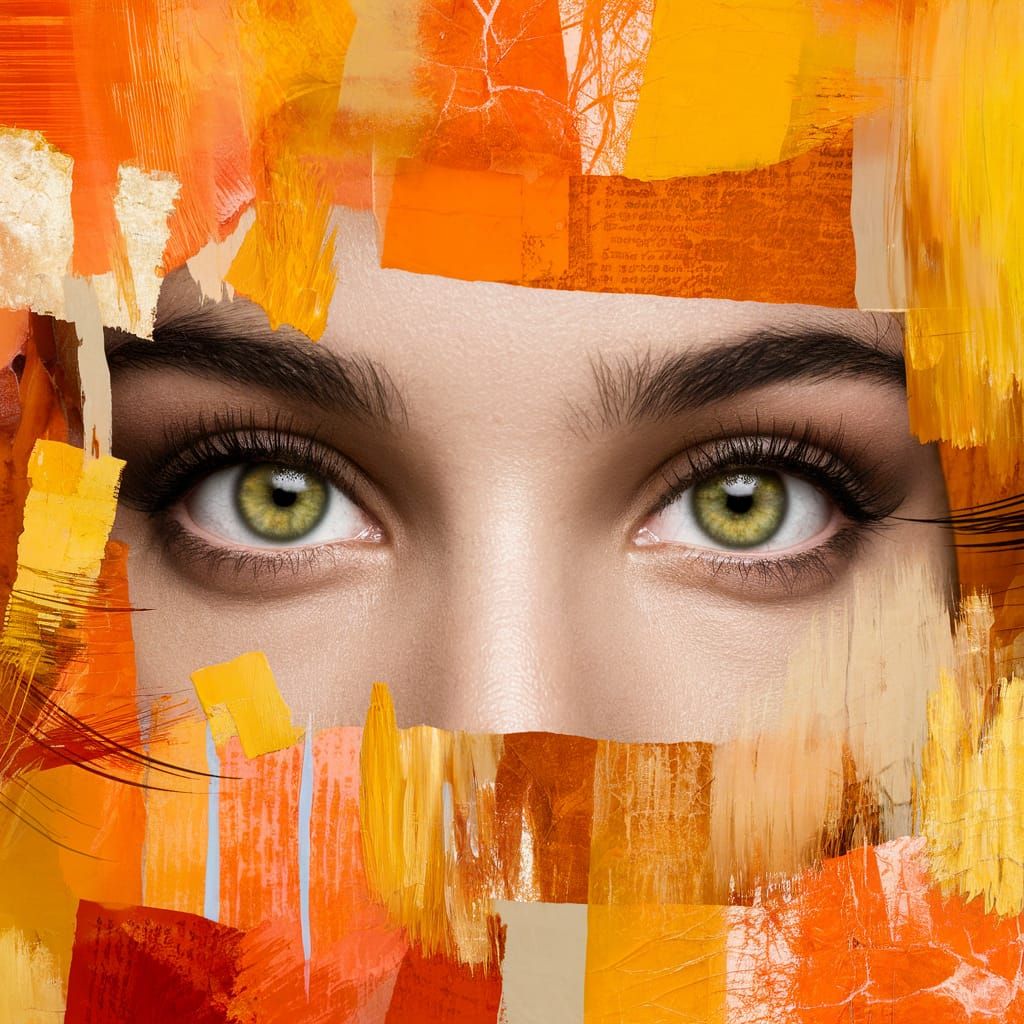 Vibrant Green Eyes in Multimedia Collage