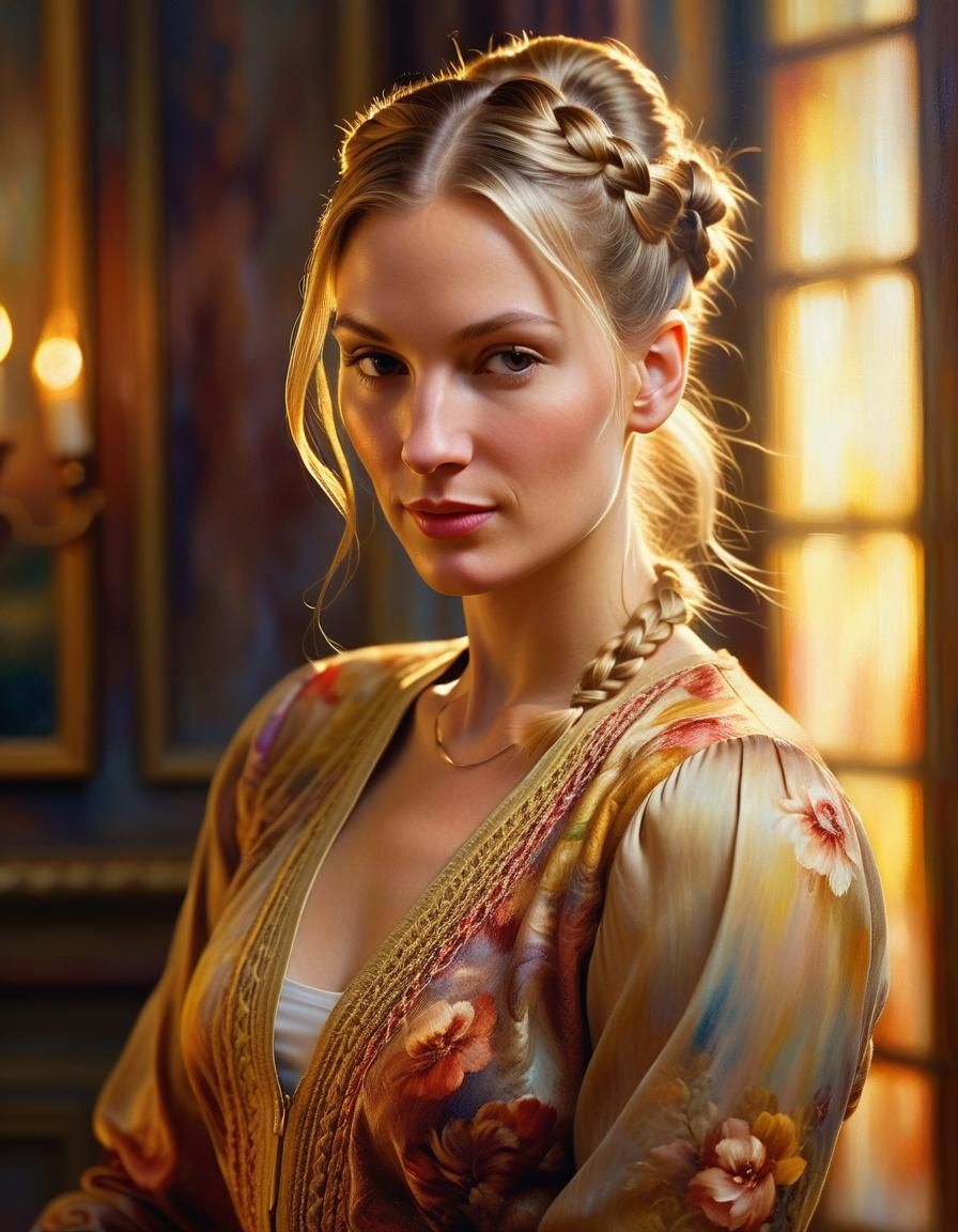 Baroque Beauty with Soft Eyes and Golden Twilight