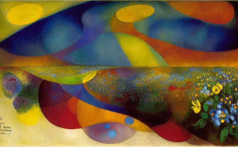 Kaleidoscopic Midnight Meadow with Cryptids, in Futurism Sty...