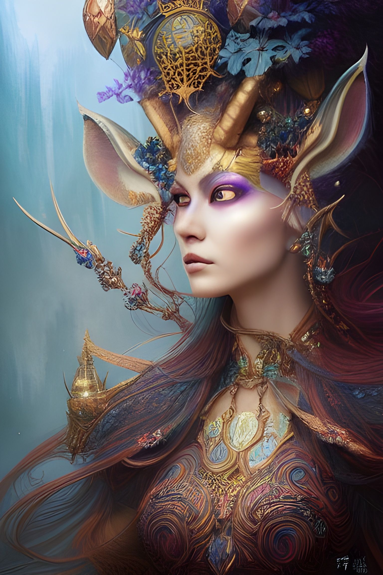 Celestial Fantasy Queen in Matte Painting Style