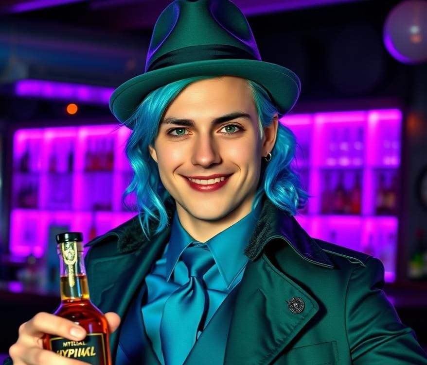 Mysterious Gentleman Sips 'Mystical Hypno' in Vibrant Neon B...