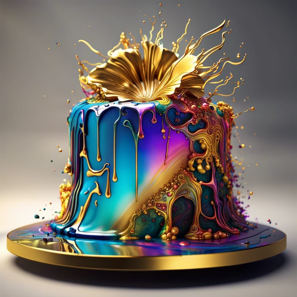 Surrealistic Hyperrealistic Wedding Cake in Vibrant Colors a...