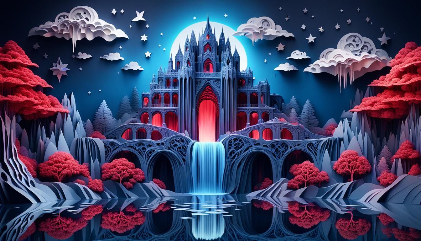 Surreal 3D Paper Cutouts in Vibrant Colors and Chiaroscuro L...