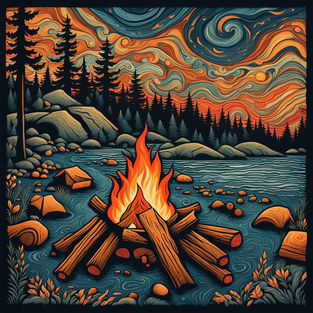 Vibrant Pacific Northwest Campfire Scene