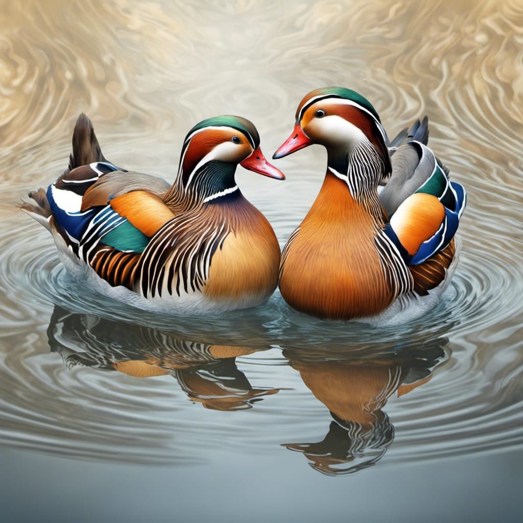 Couple of Mandarin Ducks in Serene Water Landscape