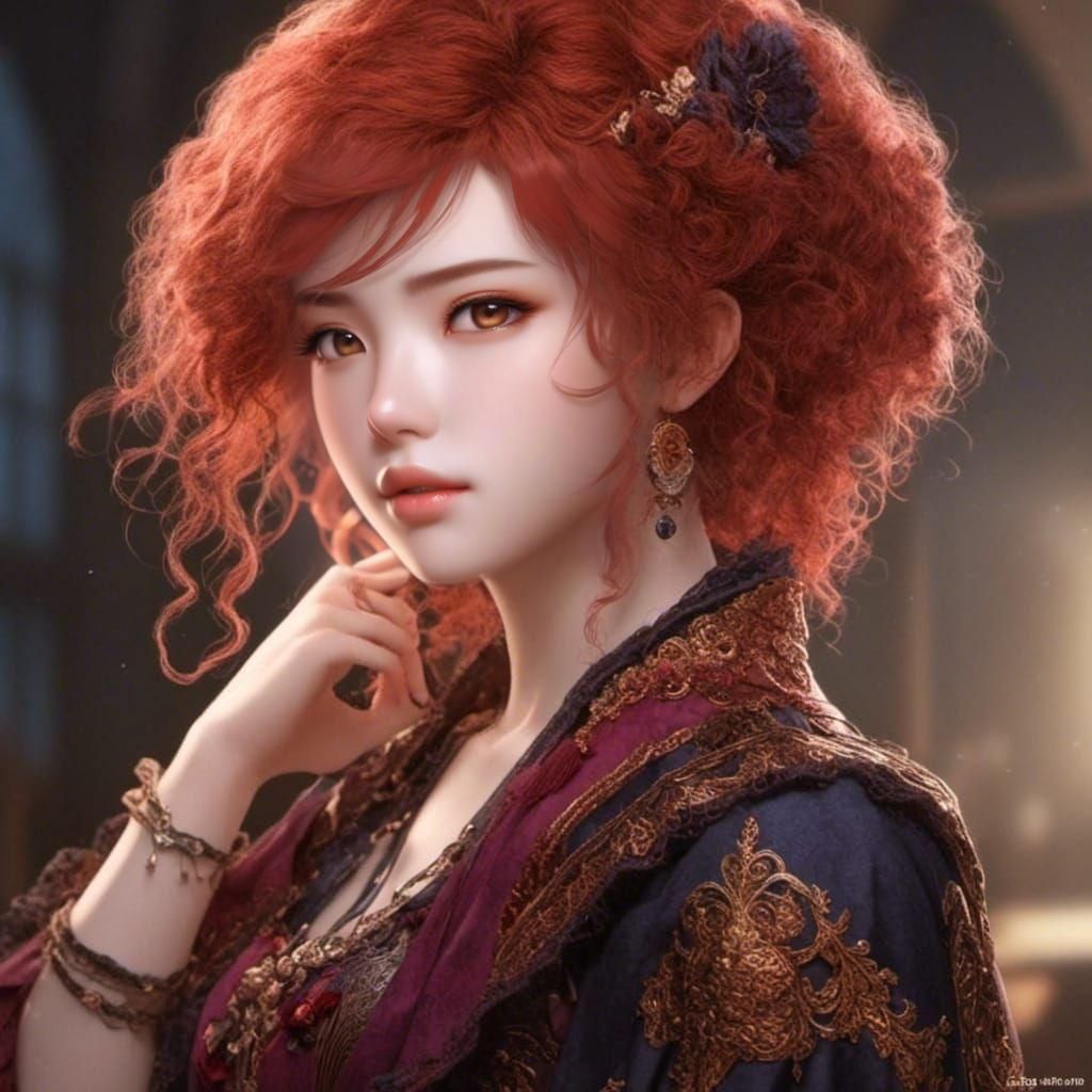 Exquisite Anime Princess with Red Hair in Photorealistic 8K....