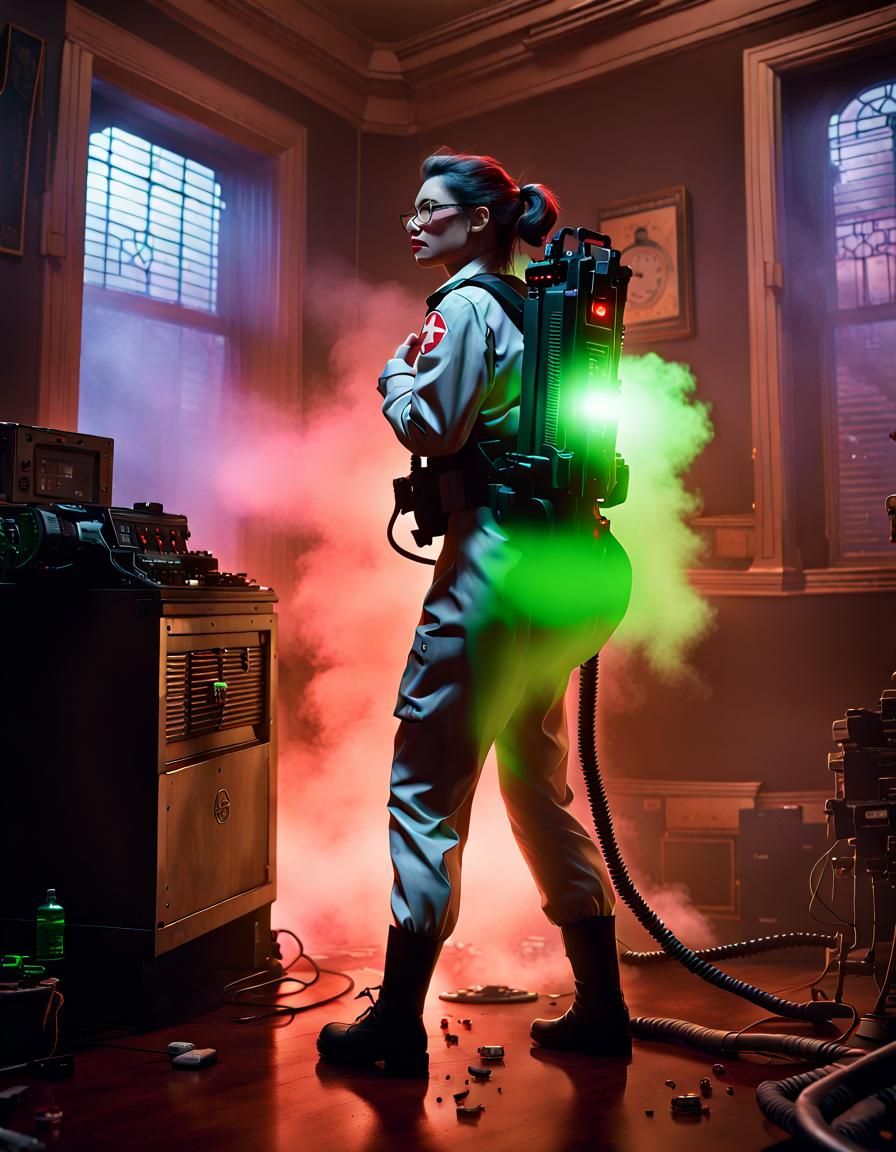 Epic Ghostbusters Action Scene in a Haunted Interior