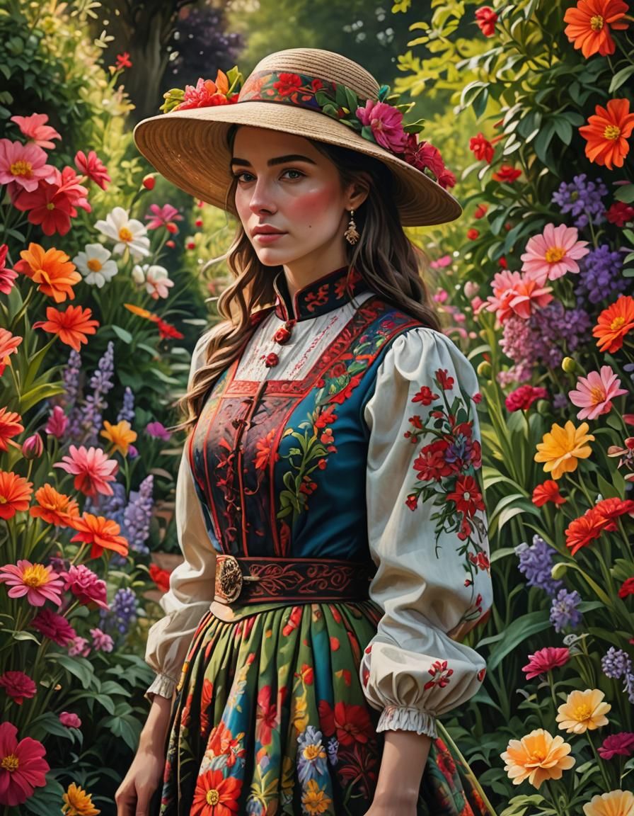 Welsh Dress Concept Art in Vibrant Garden