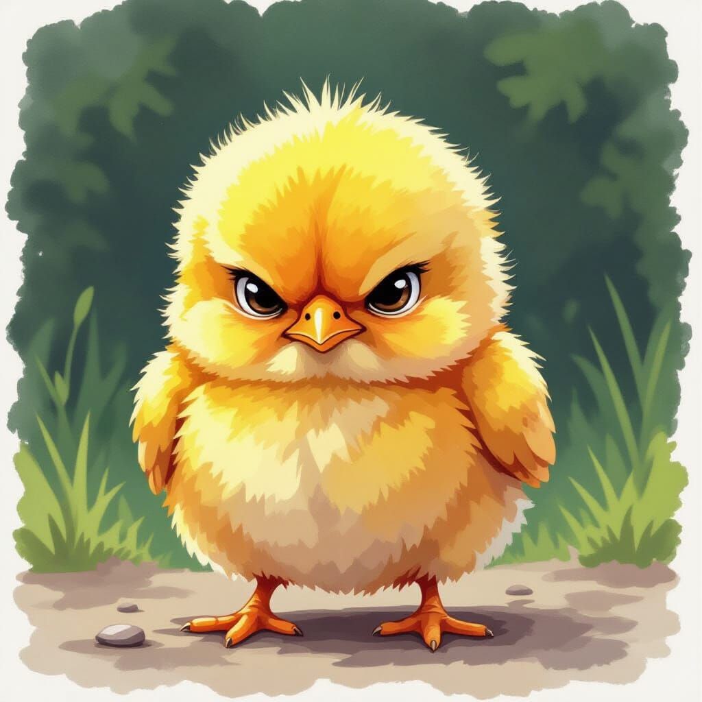 Grumpy Chick in Watercolor Style