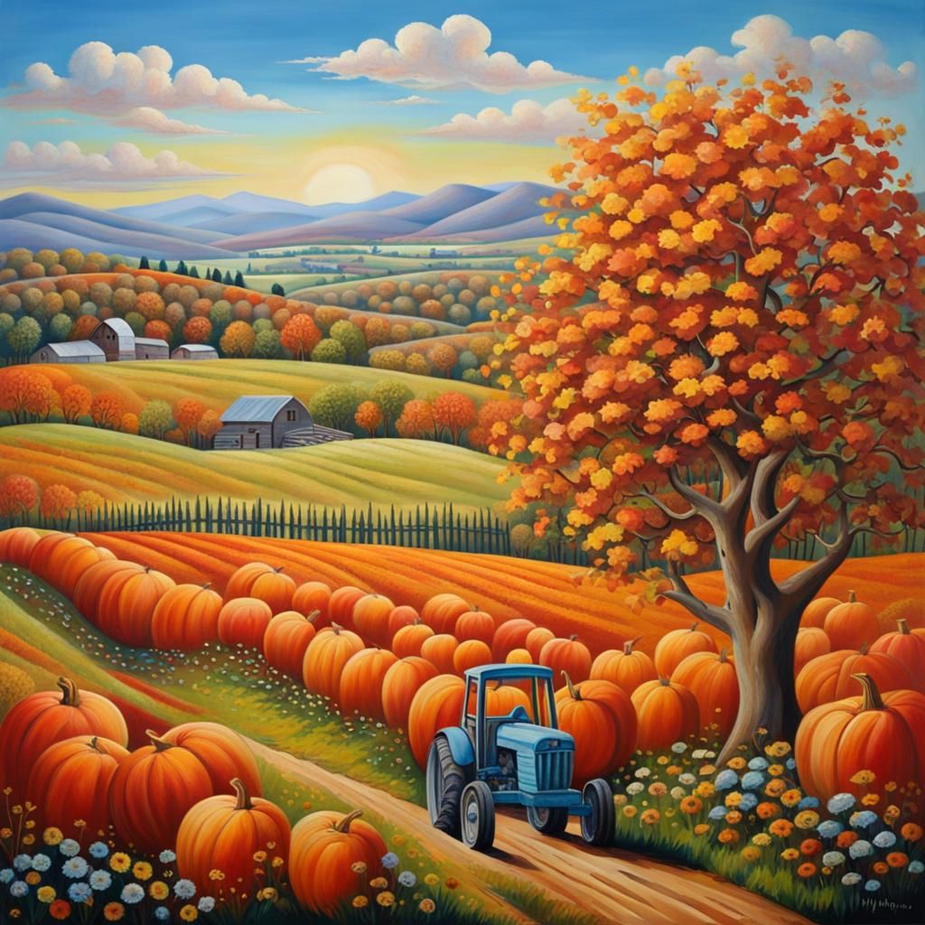 Autumn Harvest Scene in Dreamy Pastel Colors