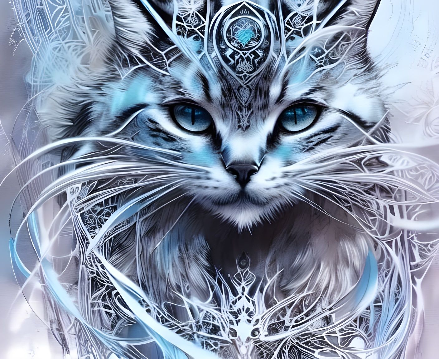 Whimsical Ghost Cat in Frosty Aura