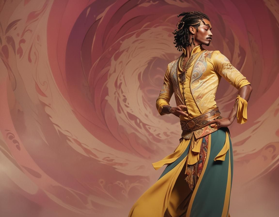 Ethereal Male Dancer in Vibrant, Hyperrealistic Splendor