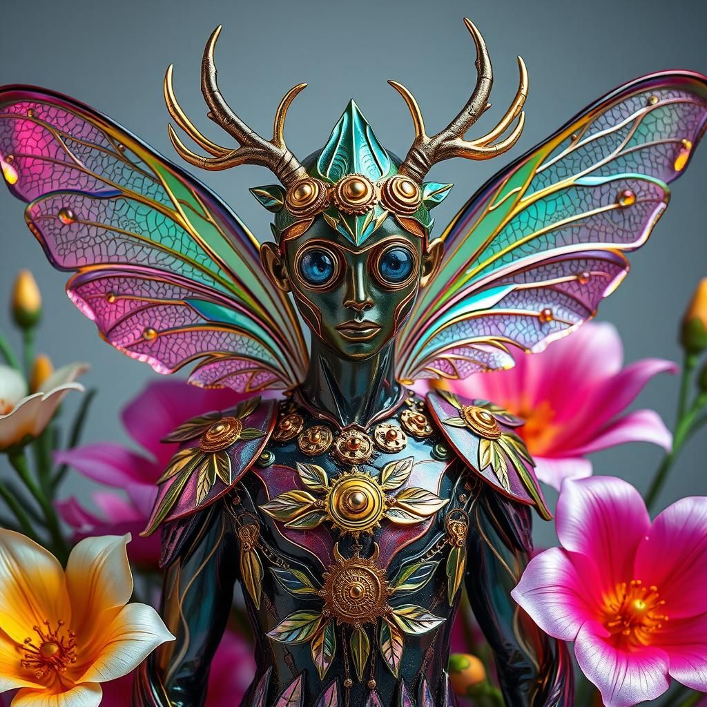 Steampunk Glass Fairy Man in Vibrant Oil Painting-Inspired G...