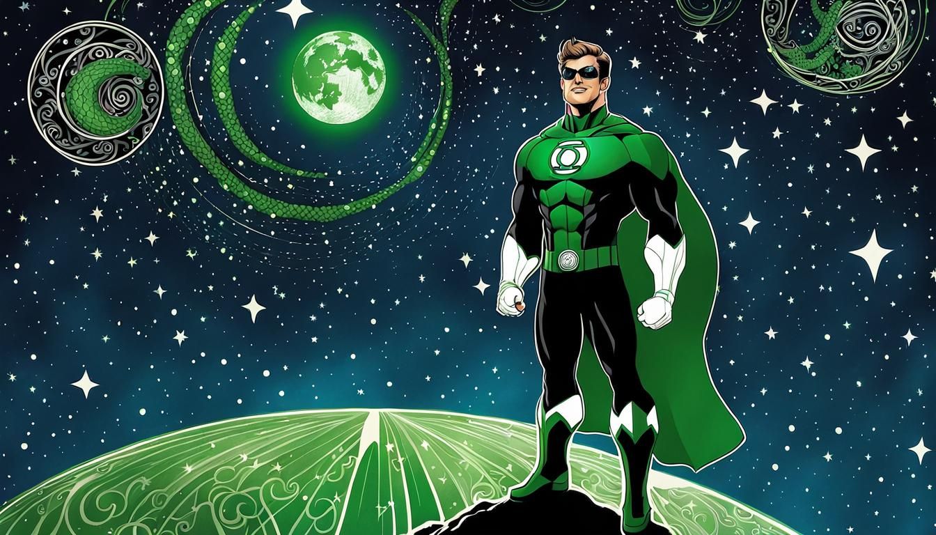 Vibrant Green Lantern Soars Under Starry Night Sky in Zentan...