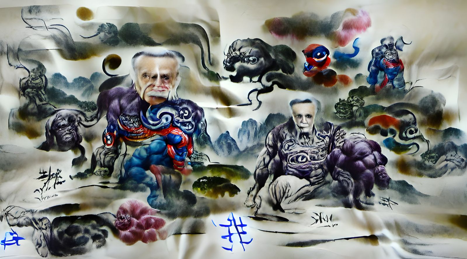 Surreal Yokai Savior in Maximalist Chinese Ink Painting Styl...