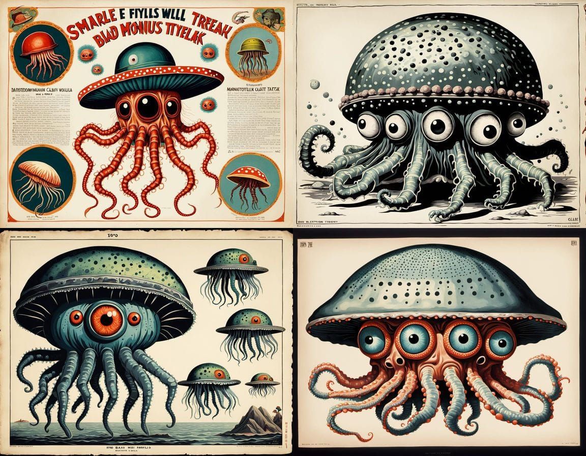 Bizarre Mutant Prawn in Vintage Horror Poster