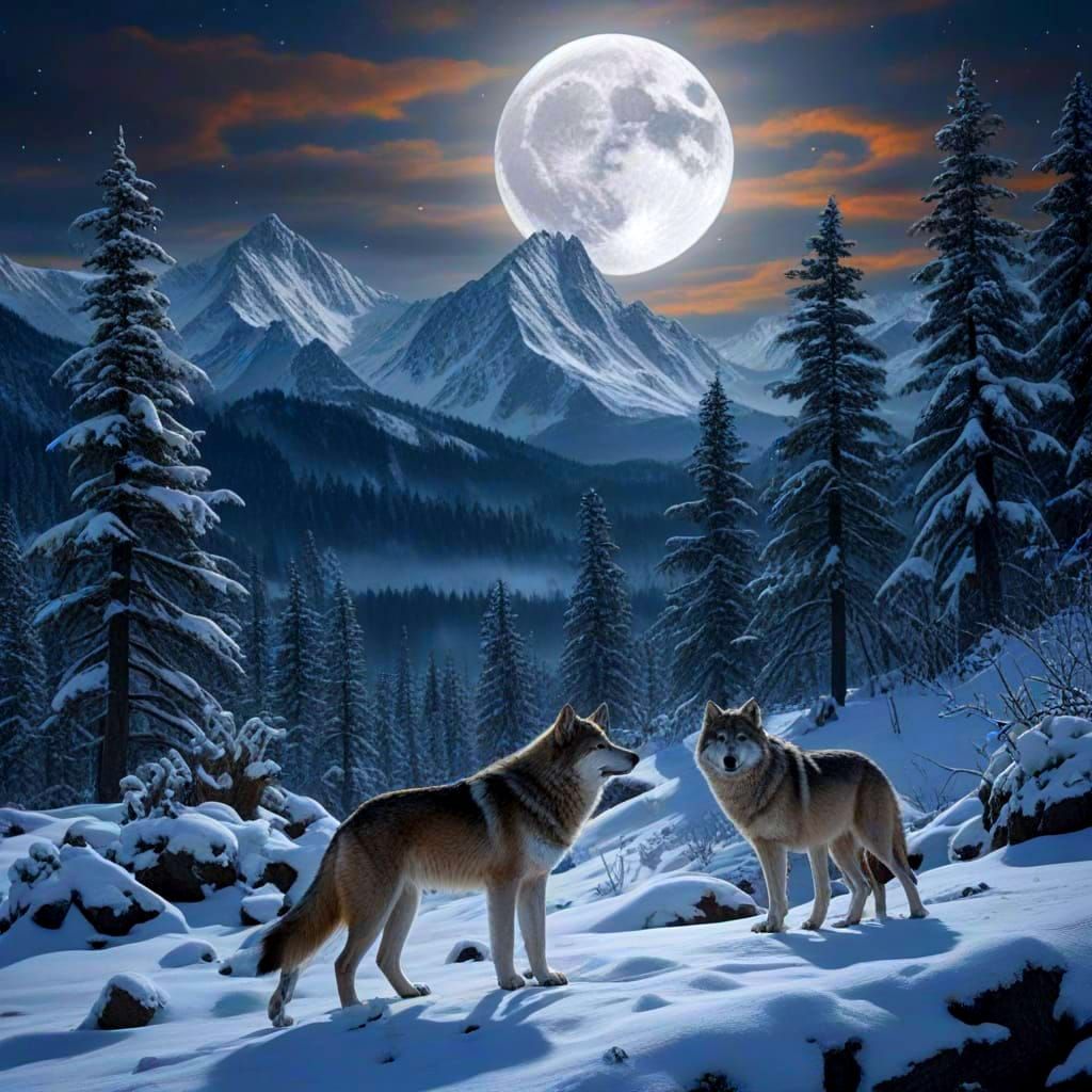 Epic Mountain Scene at Full Moon