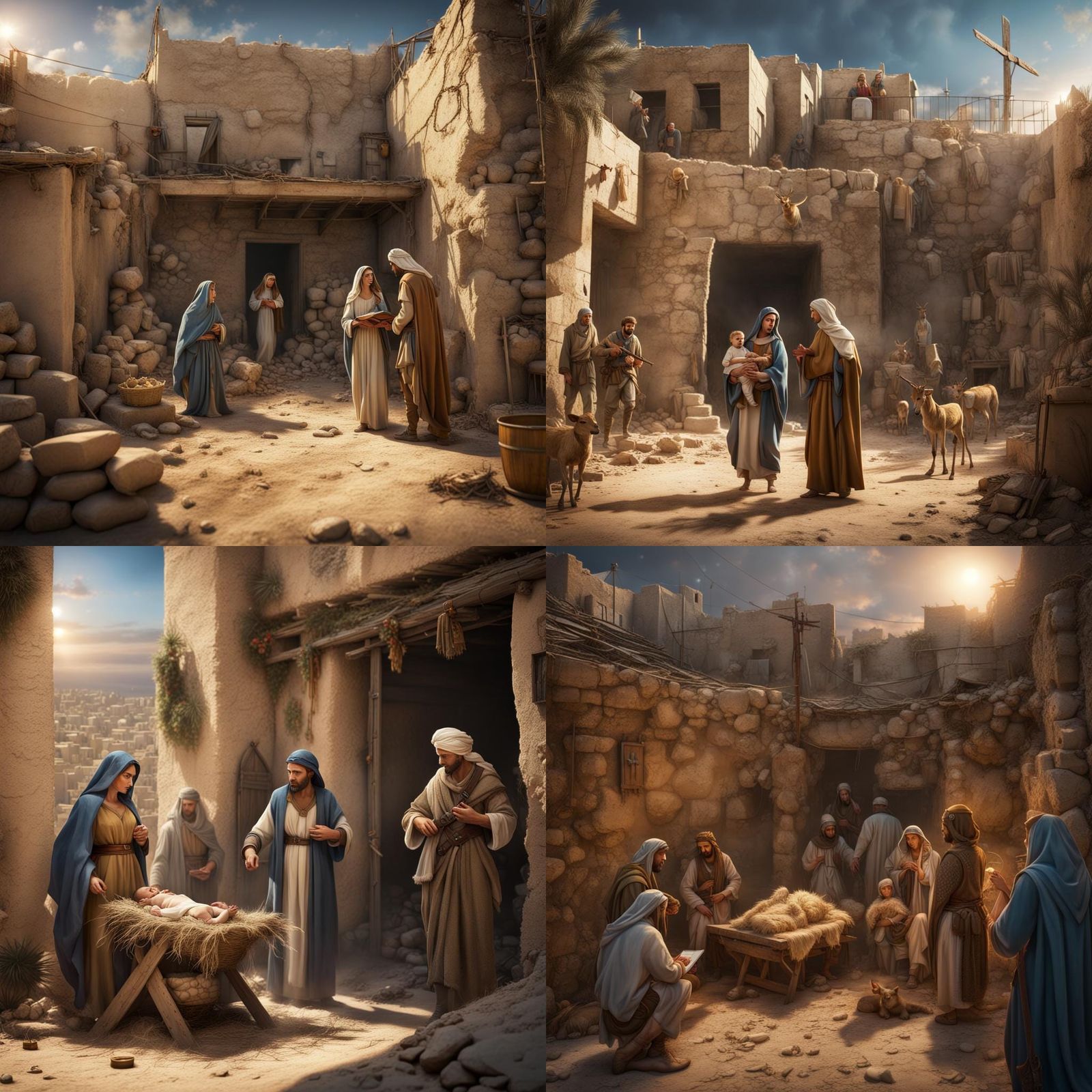 Modern Nativity Scene in Surrealistic Bethlehem